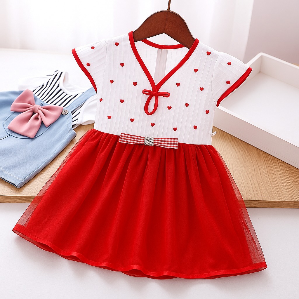 Lovely Heart Red Dress Anak Perempuan + Tas Mini Cantik Ready Usia Anak 6 Bulan-7 Tahun Dress Lucu