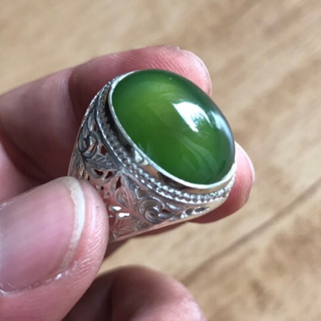 cincin batu akik serpentine hijau cincau botol aceh