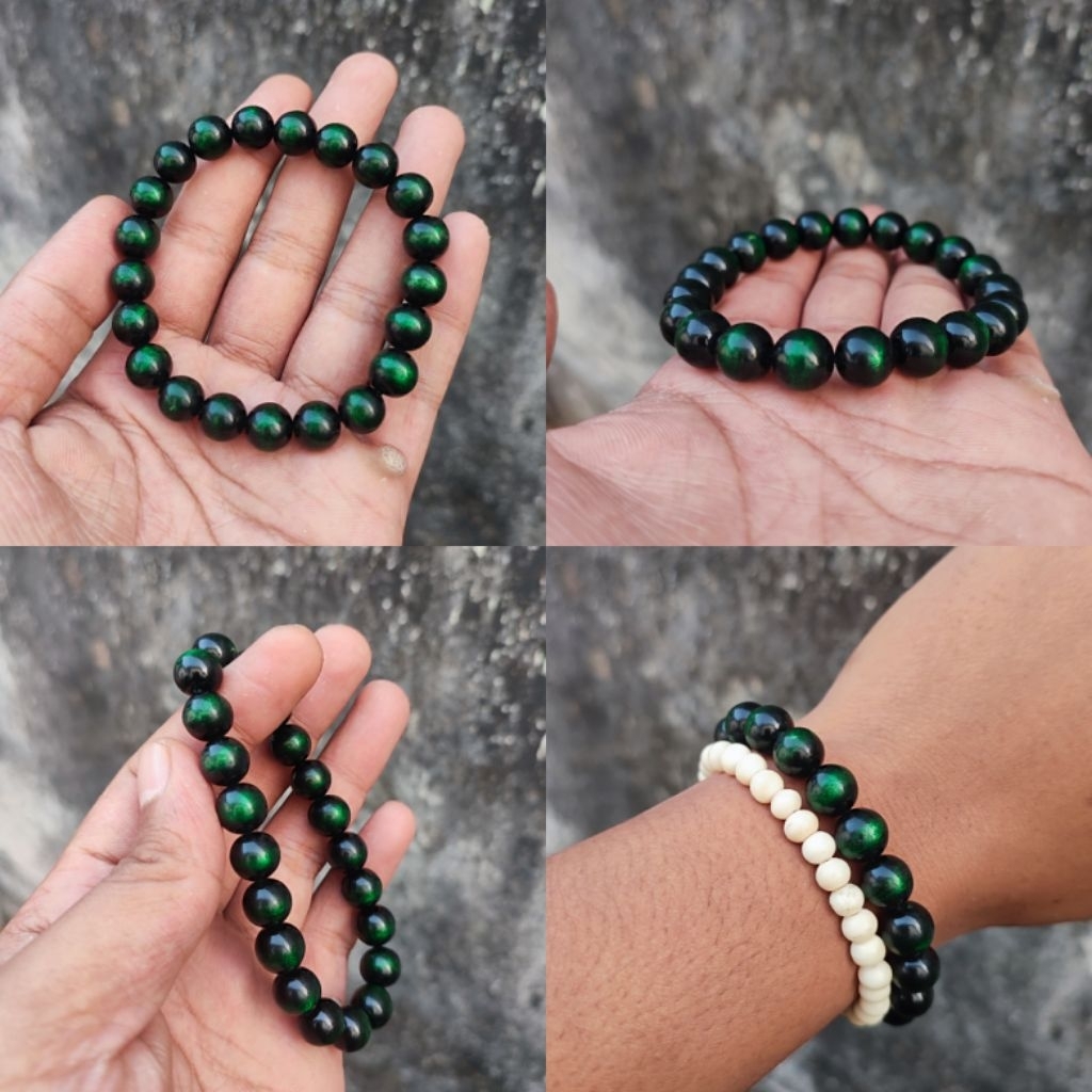 Gelang Akar Bahar Tali Arus Hijau Diameter 8 mm Asli Berkualitas / Akar Bahar Asli