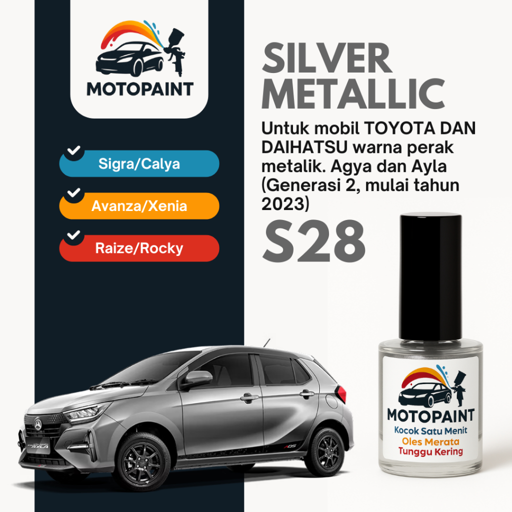 Motopaint Silver Metallic S28 Cat Oles Penghilang Baret Mobil Toyota Agya Ayla Warna Silver