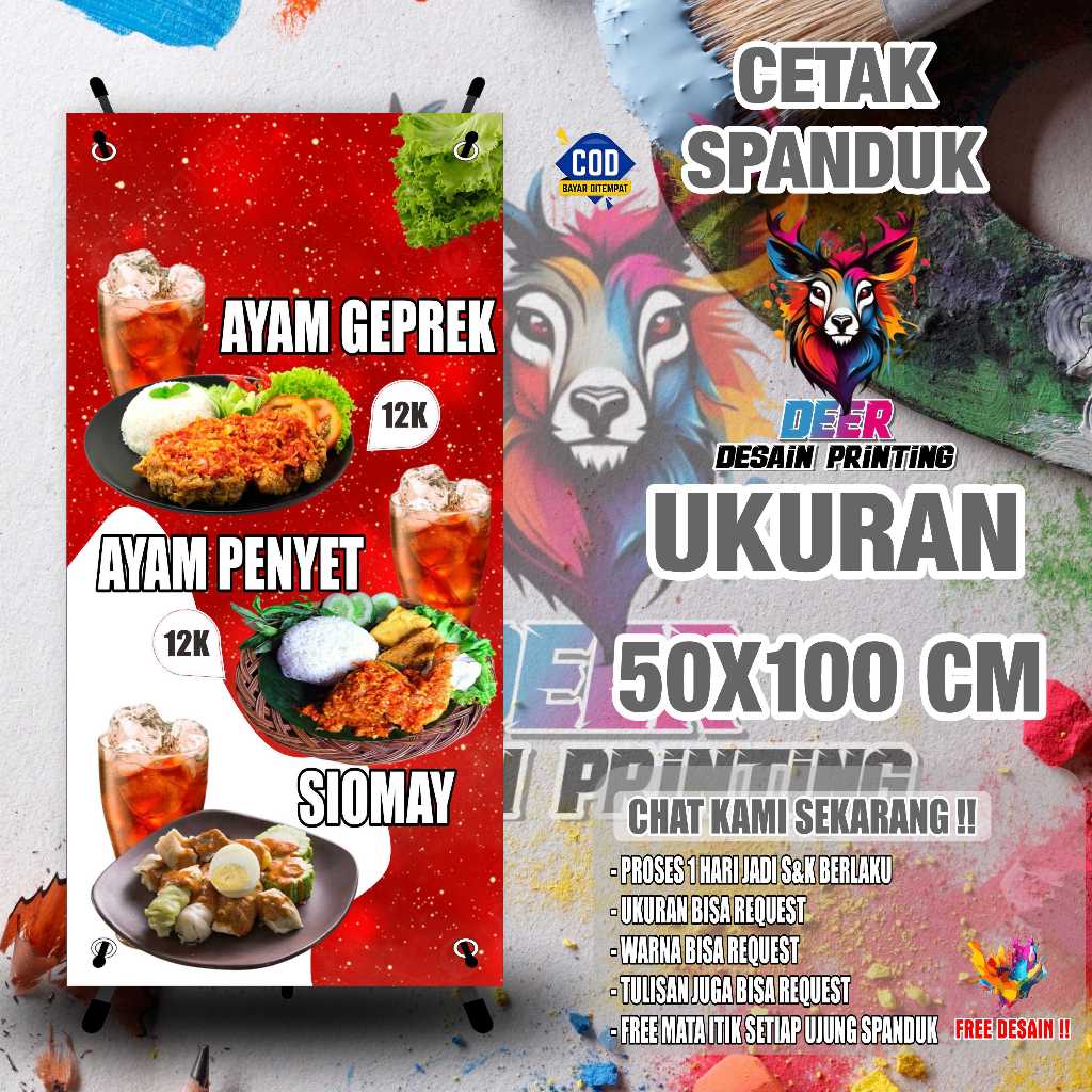 Cetak Spanduk Cetak ANEKA MAKANAN AYAM GEPREK,AYAM PENYET DAN SIMAY Costom Desain