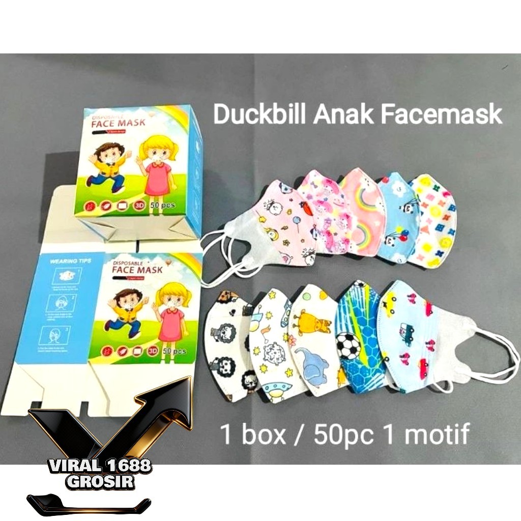 VIRAL | MASKER DUCKBILL ANAK 3PLY MOTIF | DB ANAK DISPOSABLE FACE MASK - MASKER ANAK KIDS BOY GIRL M