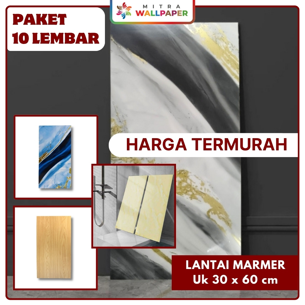 Wallpaper Dinding Kamar Mandi Vinyl Marble 30 x 60 cm Lantai Vinyl Stiker Marmer Marbel Anti Air