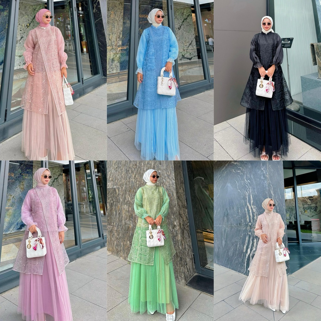 SET SETELAN ROK DEWASA BAHAN ORGANZA BORDIR MIX ROK TUTU PREMIUM