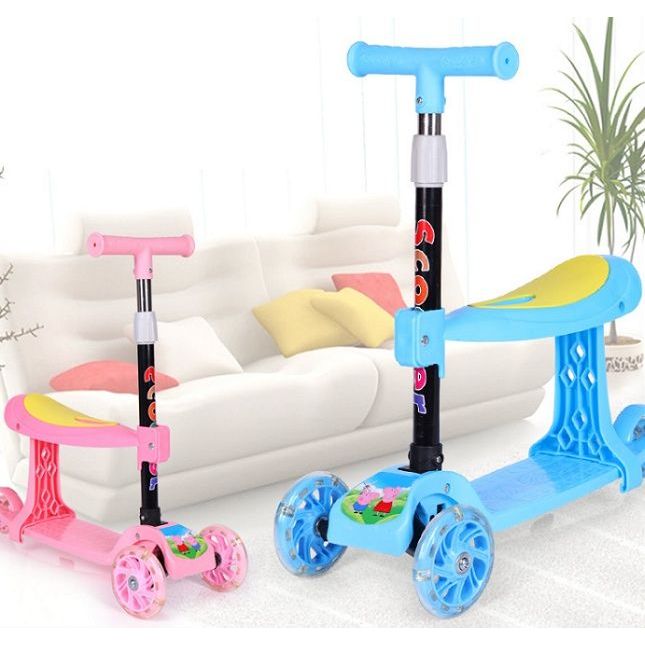 Skuter lipat + dudukan mainan Skuter roda 3 dapat jok duduk Scoter Anak Roda 3 jok - Scooter Otoped 