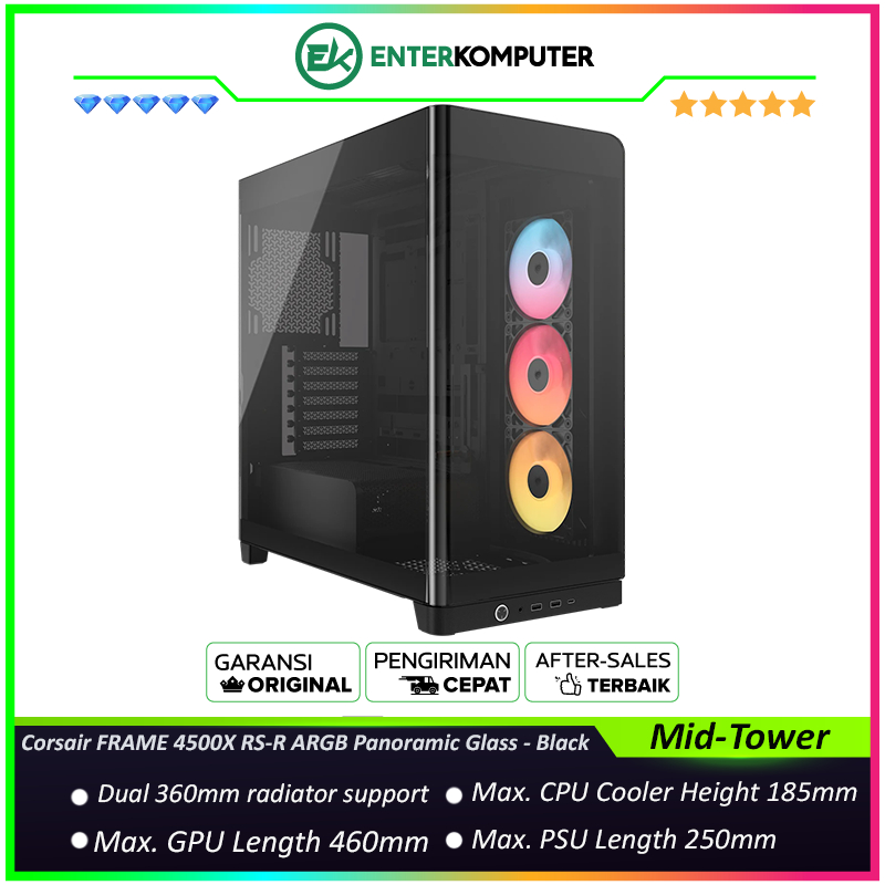 Corsair FRAME 4500X RS-R ARGB Panoramic Glass Mid-Tower PC Case - Black