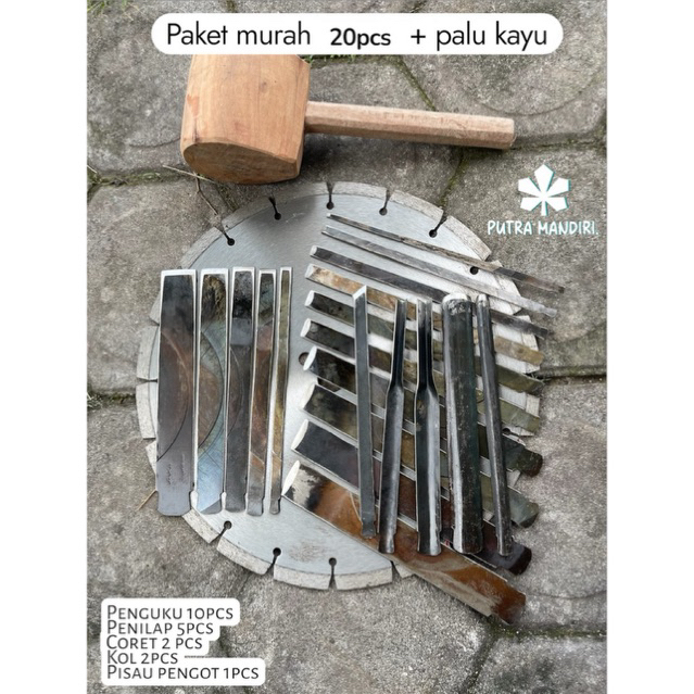 Set Tatah ukir atau alat pahat mebel jepara 25pcs bahan piringan serkel 100% baja