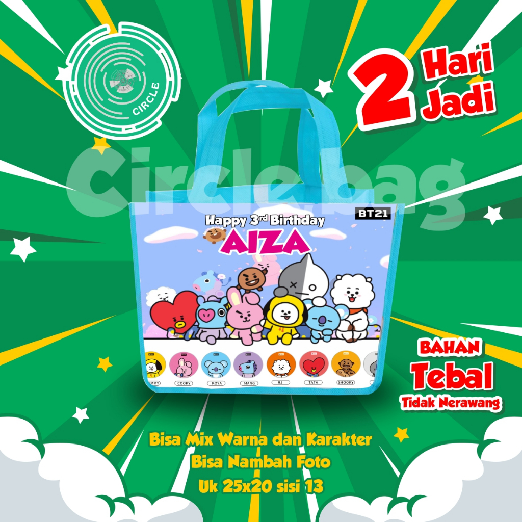 TAS CUSTOM BTS21/ TAS ULANG TAHUN TERLARIS / TAS ULANG TAHUN ANAK / GOODIE BAG / TAS BINGKISAN / TAS