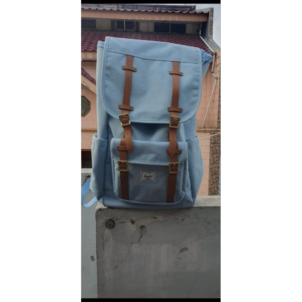 Tas Herschel Little America Backpack Bluebell Crosshatch 30L Bag - 100% Original