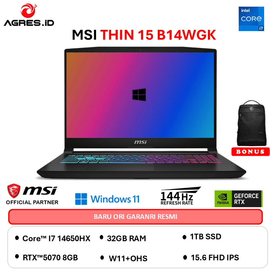 MSI KATANA 15 HX I7 14650HX RTX5070 8GB - RAM 32GB 1TB W11+OHS 15.6FHD -B14WGK.809
