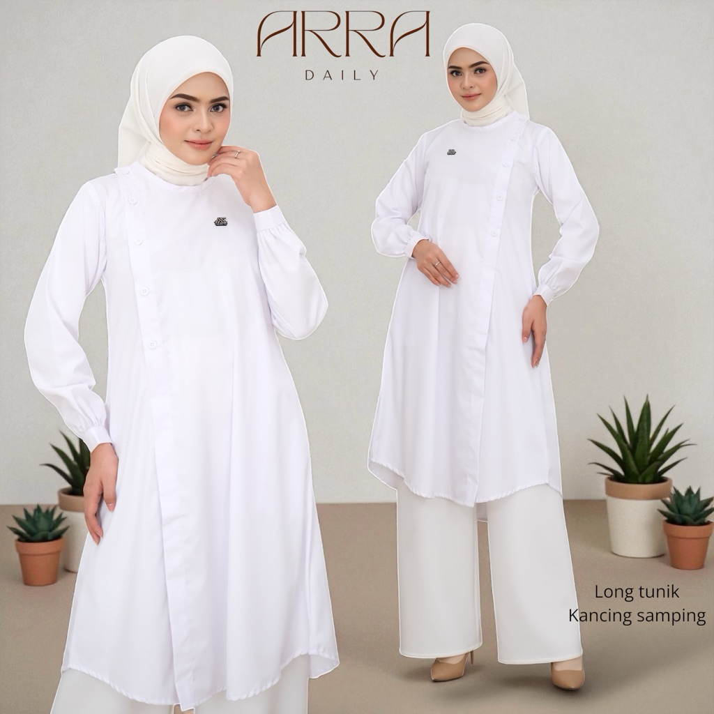 Arra daily Tunik kancing samping | Long tunik | tunik putih polos | Tunik guru | Tunik kerja | Tunik