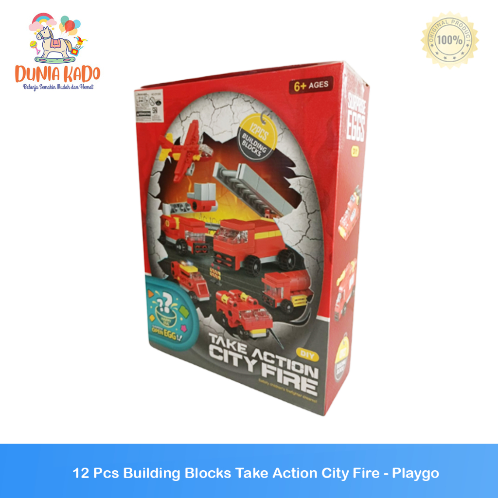 12 Pcs Building Blocks Take Action City Fire - Playgo
