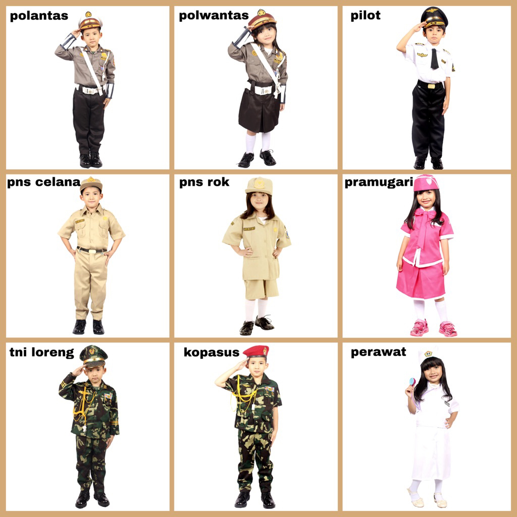 Baju Profesi Anak Kijang Pilot Polisi Suster TNI Pramugari