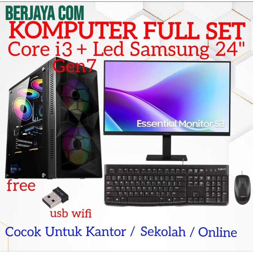 Full set Core i3 gen 7 - Samsung 24" - 32gb Ram - 500gb ssd - Pc Rakitan - komputer kantor ' cpu sek