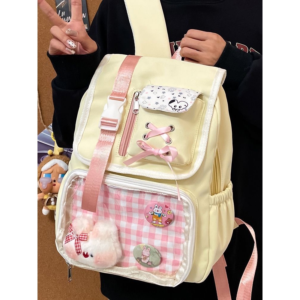 Ita Bag Ransel Gaya Jepang Lucu, Tas Sekolah Wanita Kapasitas Besar untuk Boneka & Pin Anime