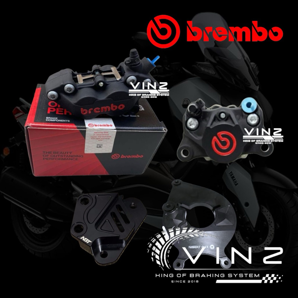Kaliper 4 Piston 2 Piston Xmax Brembo Brakes Black Red Logo Set Bracket Depan 300 Mm Belakang Bawah 