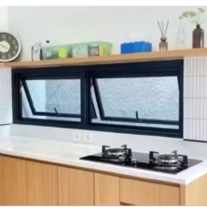JENDELA ALUMINIUM DUA DAUN BUKA JUNGKIT COCOK UNTUK VENTILASI DAPUR, BISA CUSTOM (INCLUDE PACKING KA