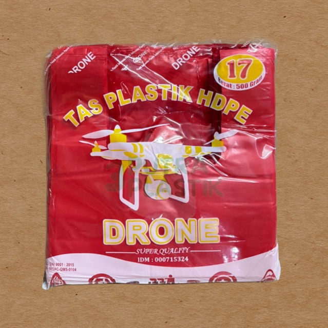 Kantong Plastik Merah ukuran 17 Tebal berat 500 gram merk DRONE / Kantong Kresek Merah