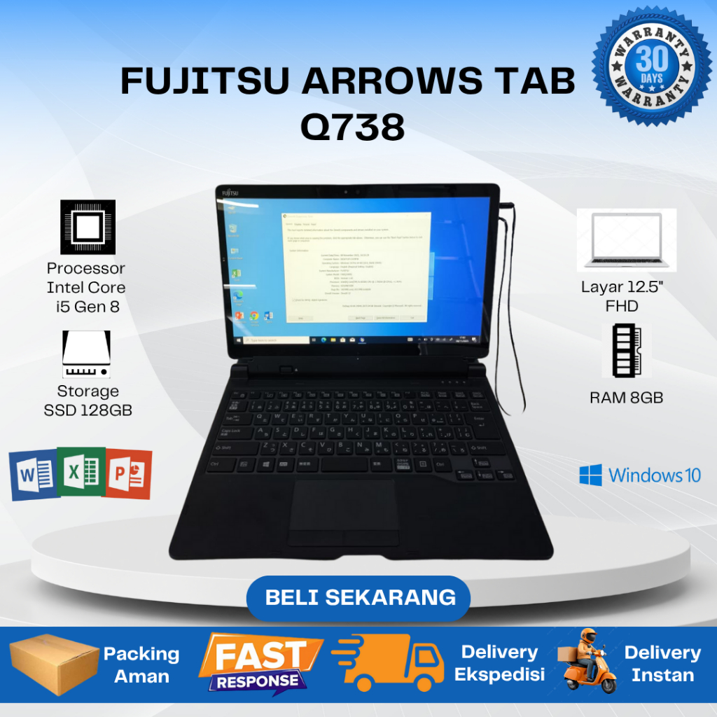 Laptop Tablet Fujitsu 2in1 Q738 Processor Intel Core i5 Gen 8 Ram 8GB SSD 128GB 12.5"