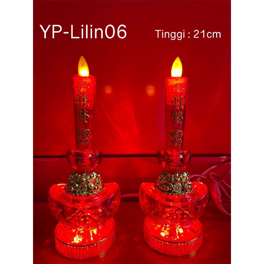 Lampu listrik model lilin yanpau merah LED uk 15 cm dan 21 cm lampu mirip lilin kuning asli bila din