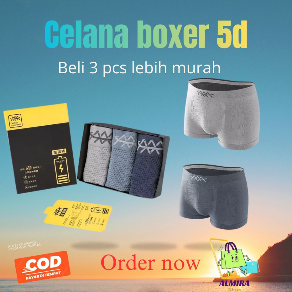 Boxer 5d magnetic - UNTUK KESEHATAN VITALITAS PRIA isi 3 pcs Celana Boxer 5D Premium - Nyaman dan Ta