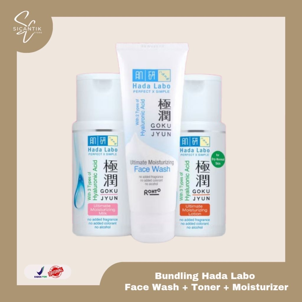 Paket Bundling 3in1 Hada Labo Gokujyun Ultimate Moisturizer Facial Wash 100 gr + Moisturizer 100 ml 