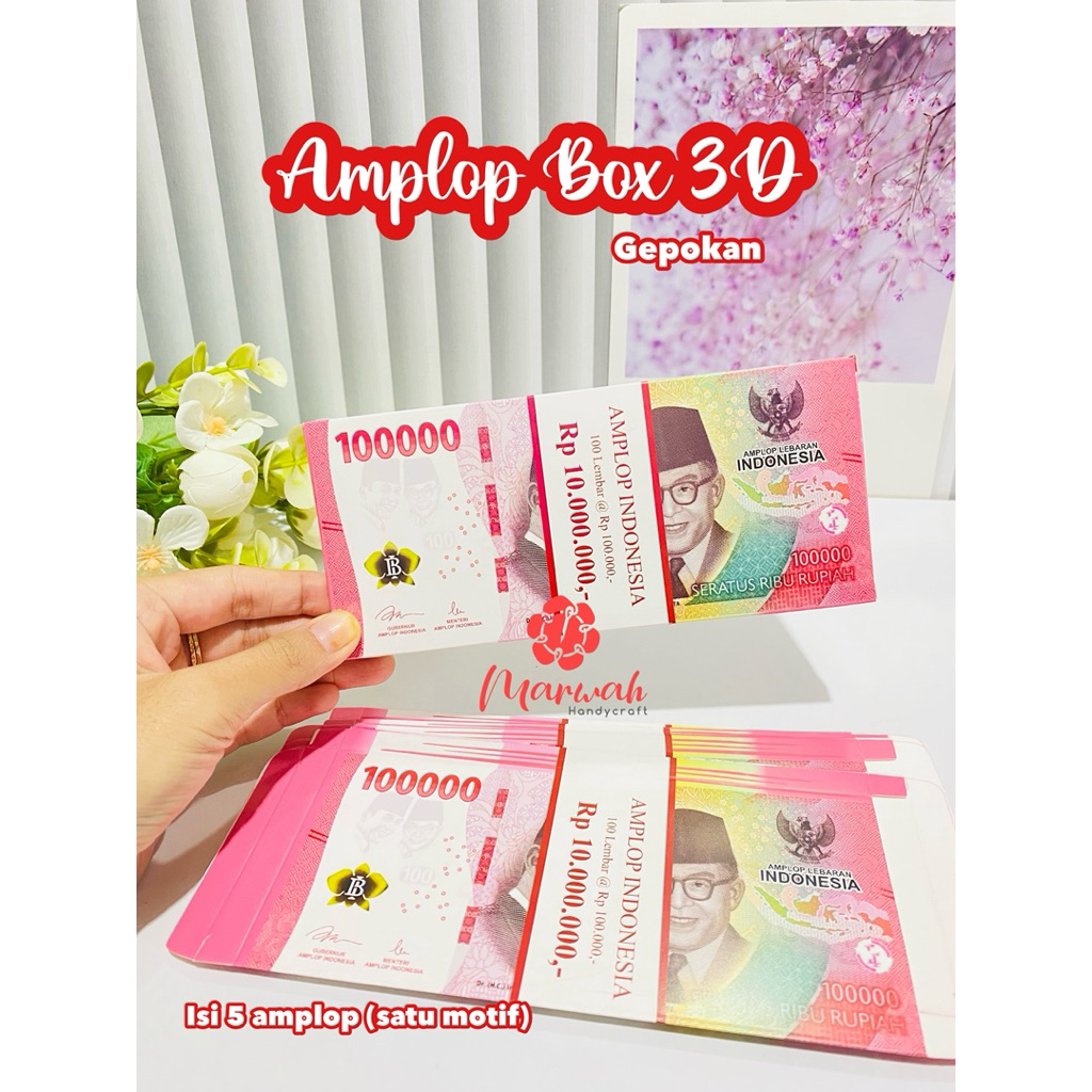Amplop Lebaran Box Motif Uang model 3D isi 5 Kertas Tebal  Premium  Amplop Lebaran Box Motif Uang – 