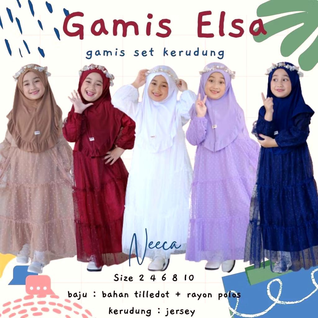 Gamis Elsa by Neeca plus kerudung - Dress brokat anak - Dress Tile - Dress pesta anak - Gamis brokat