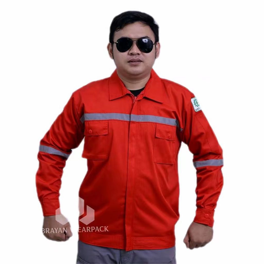 Baju Kerja Kemeja Safety Wearpack Seragam Proyek Pakaian Lapangan PDL Merah Polos