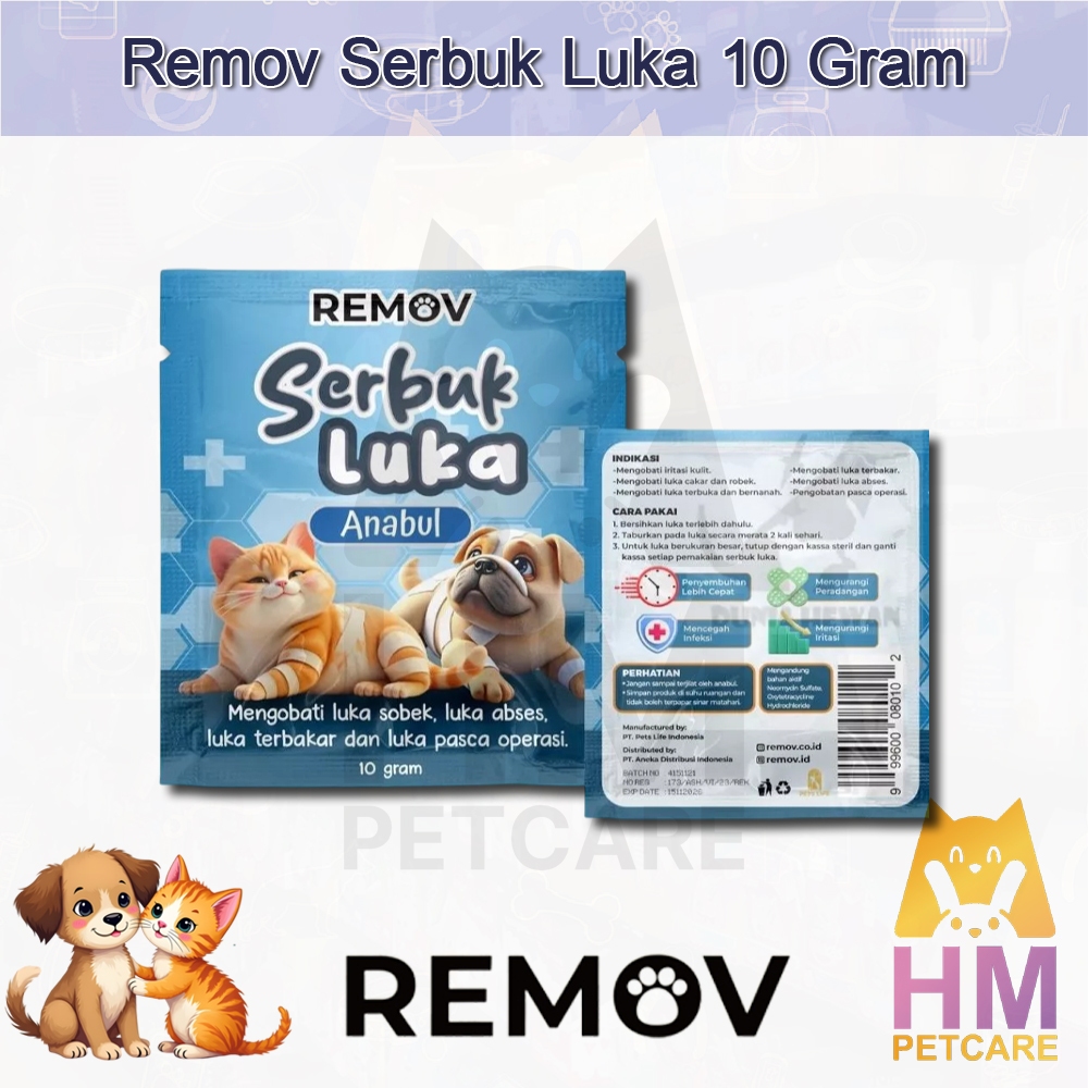 Remov Serbuk Obat Luka 10gr | Obat Luka Luar Cakar Bernanah Antiseptik Antibiotik Kucing Anjing