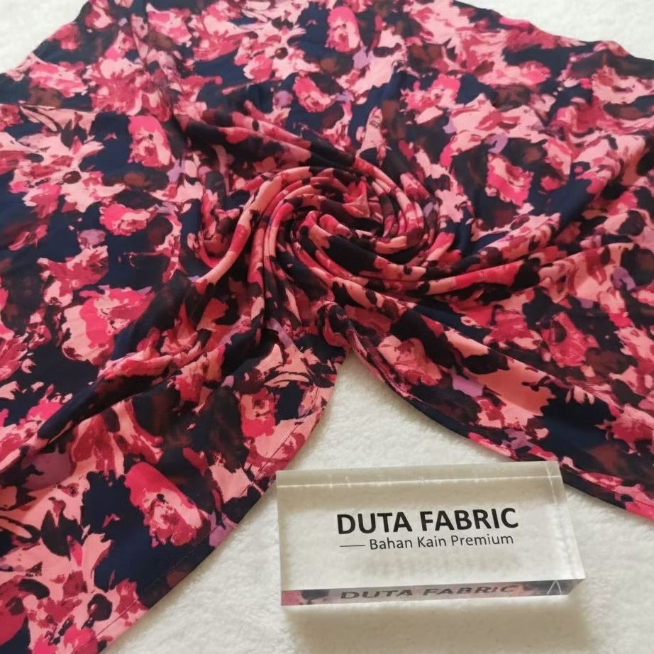Kain Satin Baby Silk Premium Motif Bunga Merah Hitam (Harga Per 0,5)LQ