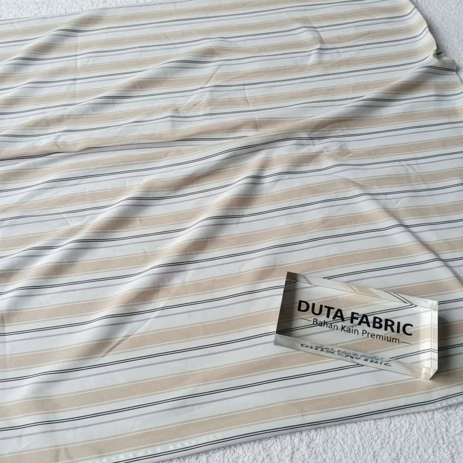 Kain Sifon Motif Garis Minimalis Warna Cream Putih Elegance (Harga Per 0,5)3R