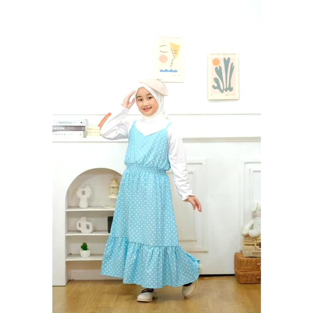 Polkadot Overall Dress Anak - Gamis Overall - Dress Anak - Dress pantai anak - Dress Inner Anak - Ga