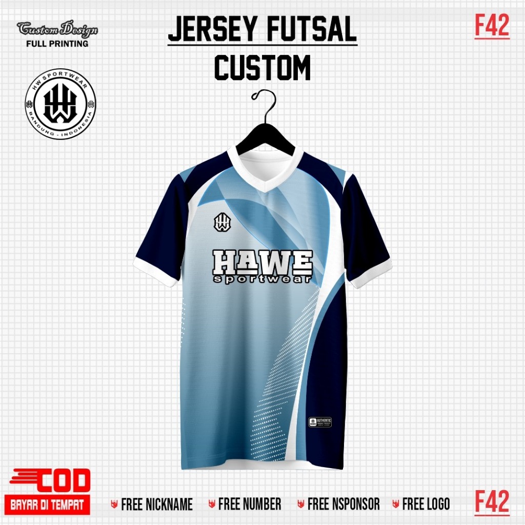 JERSEY FUTSAL BIRU HITAM CUSTOM MURAH F42 FULL PRINTING