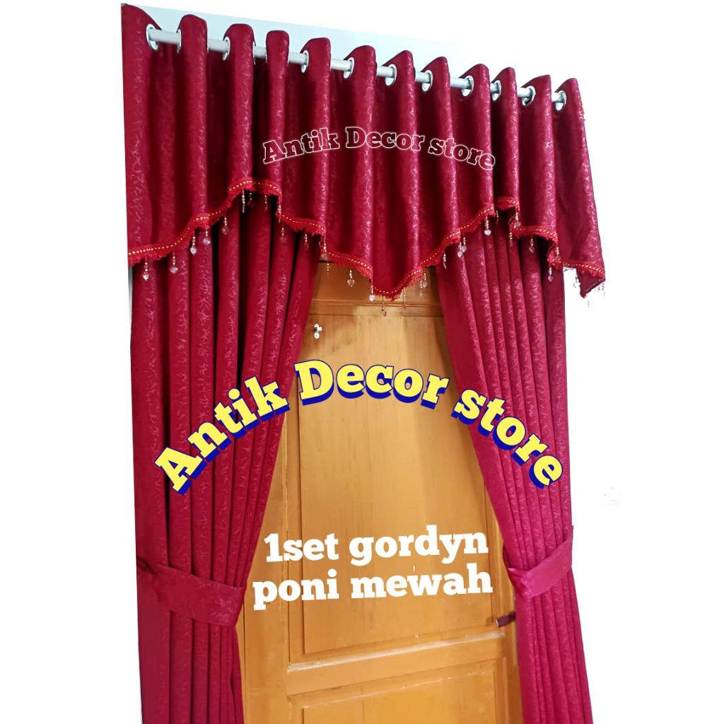 1 set gordyn poni rumbai mewah lebar 200cm 250cm 300cm gorden pintu kamar gorden jendela gorden poni