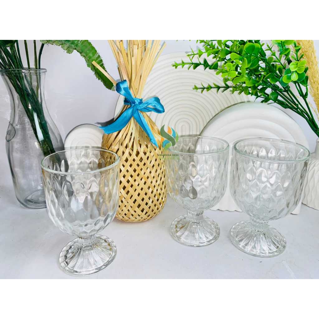 Souvenir Gelas Kaki Kristal Cangkir Wine Mug Stemware Kaca Motif Bening Polos