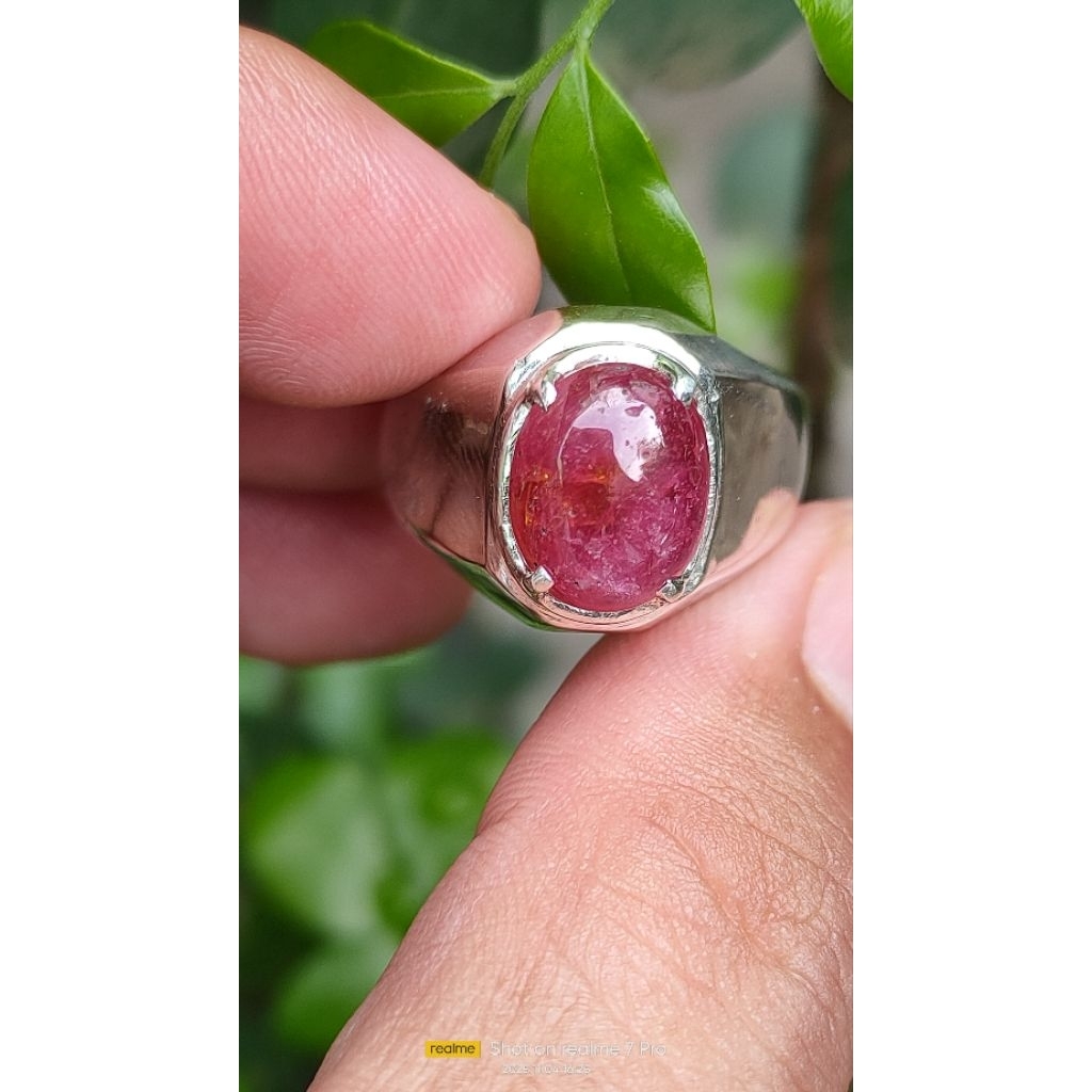 cincin natural batu ruby ring perak