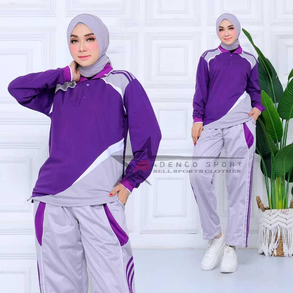 Setelan TRENING Olahraga wanita muslimah kerah kaos katun panjang