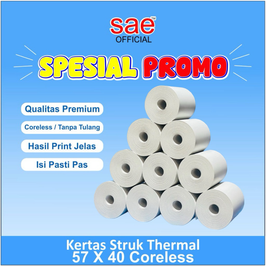 KERTAS THERMAL 57X40MM / TELLSTRUK 57X40 / KERTAS THERMAL PAPER ROLL 57X40