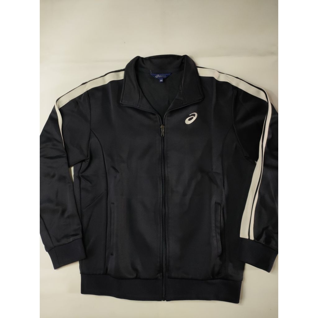 Jaket tracktop olahraga asics hitam