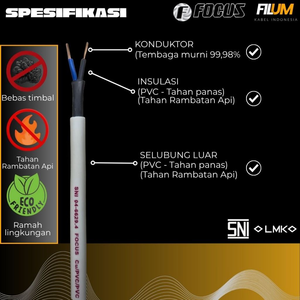 Fish Yummy Kabel Nym 2 X 1,5Mm Focus - Kabel Listrik Tembaga Murni - Sni