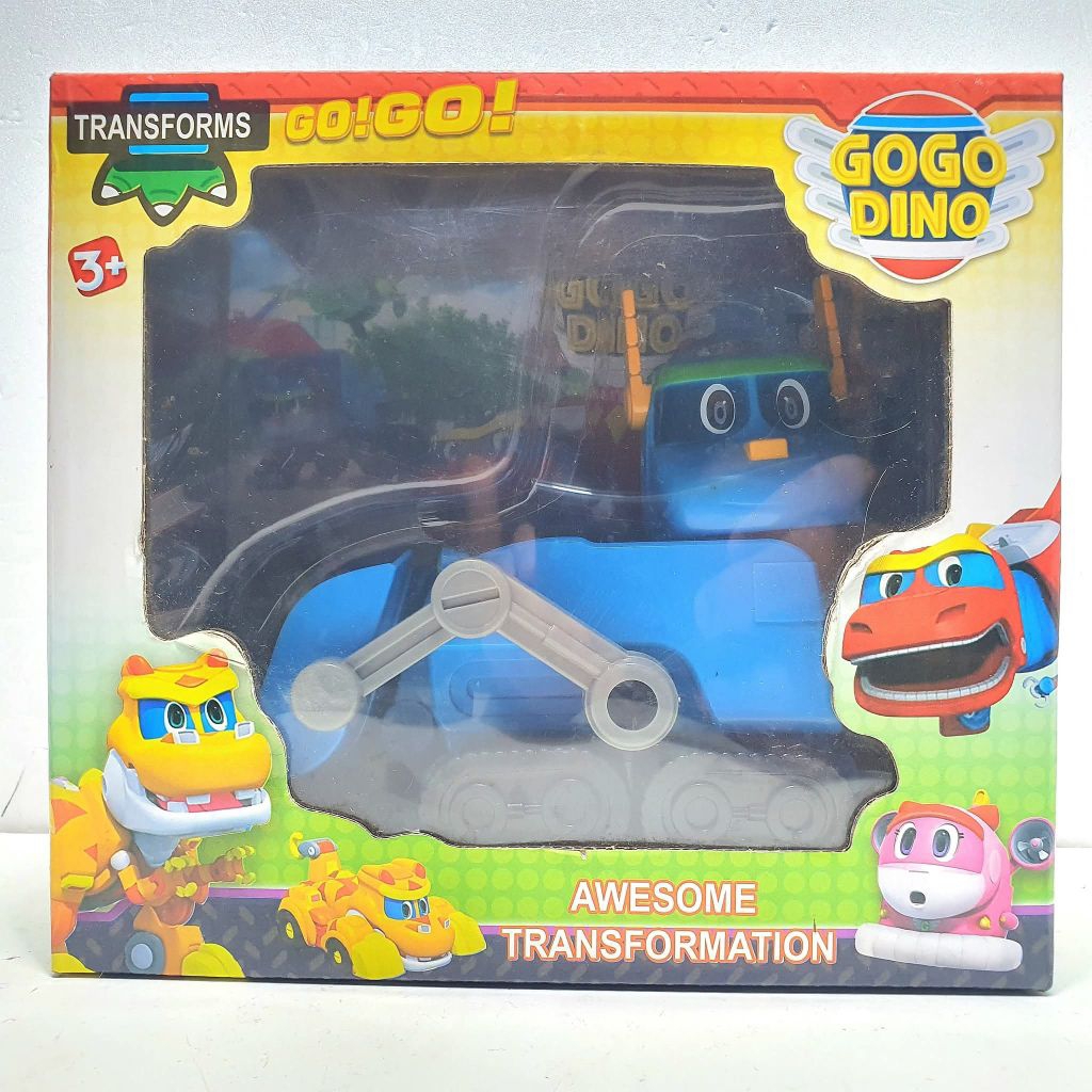 mainan action figure gogo dino Gogodino tomo blue artikulasi bisa berubah jadi mobil atau dinosaurus