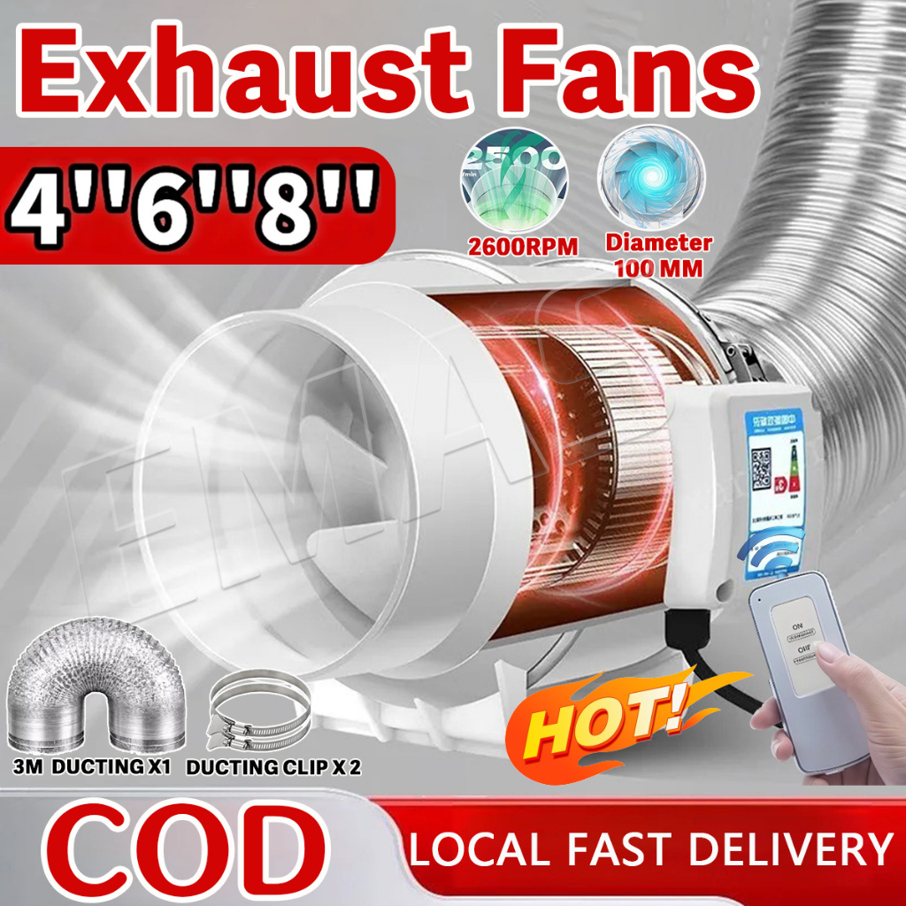 4 " 6" 8 "Kipas Angin Buang Diam Ekstraktor  Exhaust Fan Tekanan Meningkatkan Fan Ventilator Kamar M
