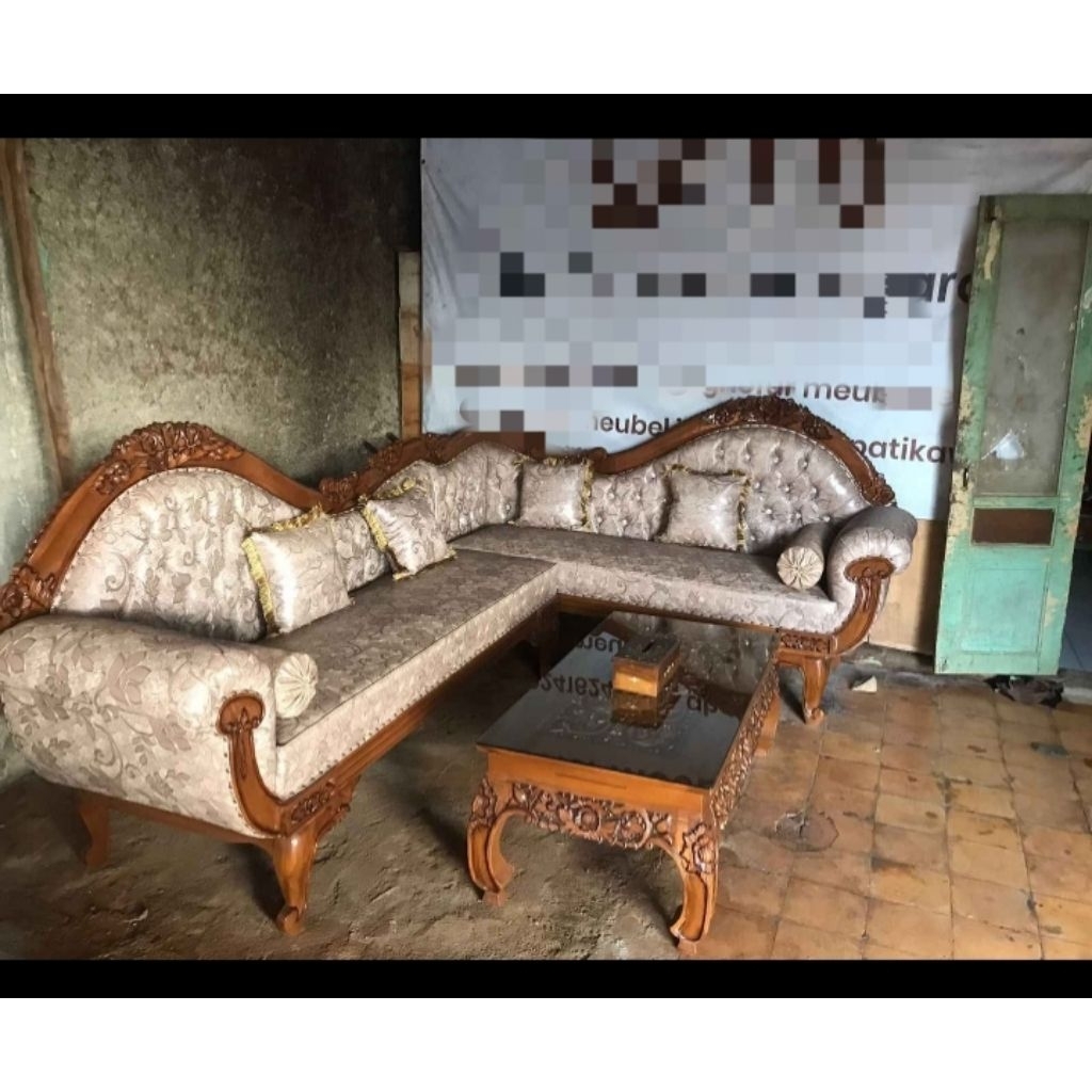 Sofa tamu Sudut Jati Kursi Sofa tamu sudut ukir jati