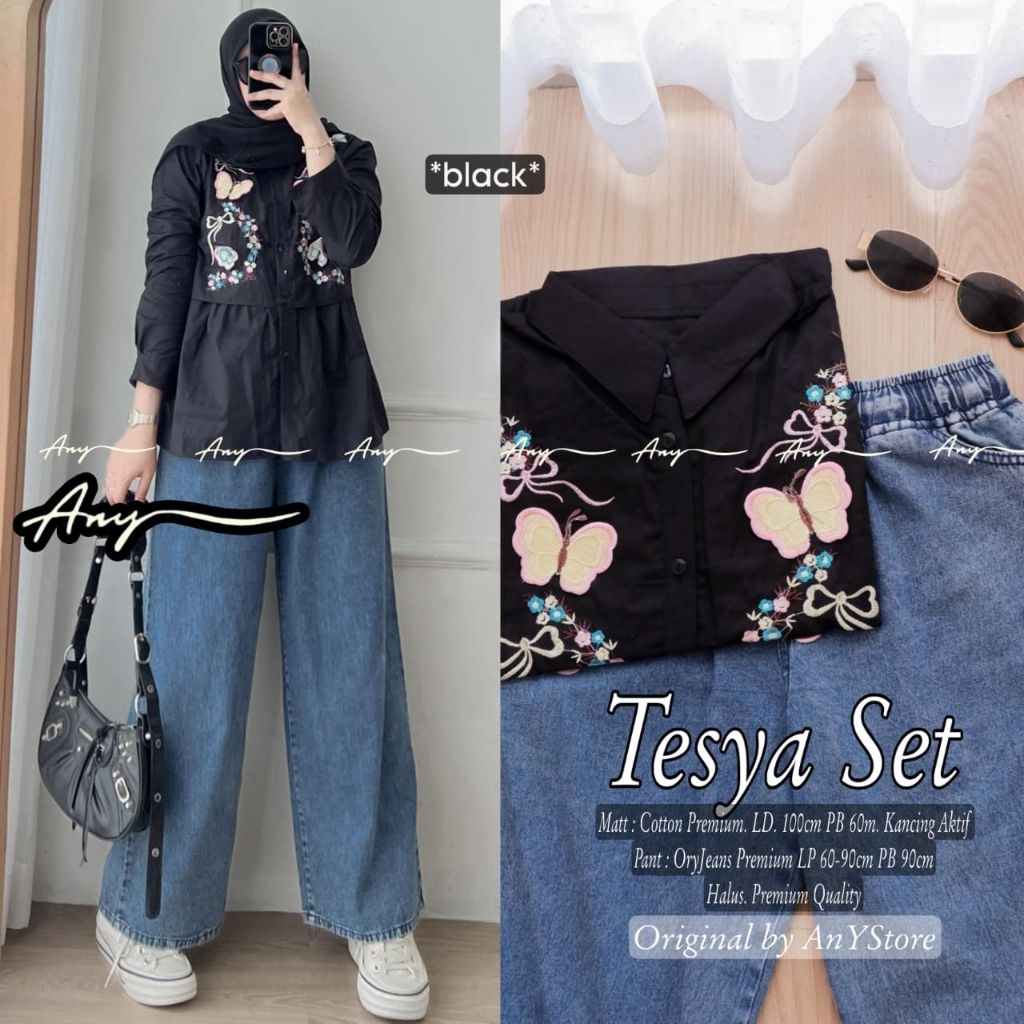Tesya Set Kulot Jeans Mix Katun Bordir (Any)