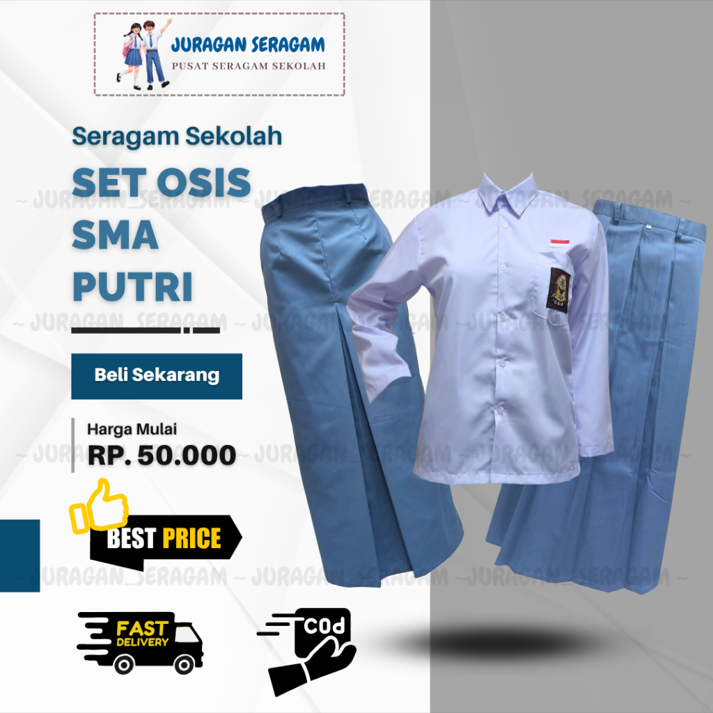 Seragam Putih Abu Perempuan -  Seragam Sekolah SMA MA Putri Baju Putih Panjang Rok Span Abu