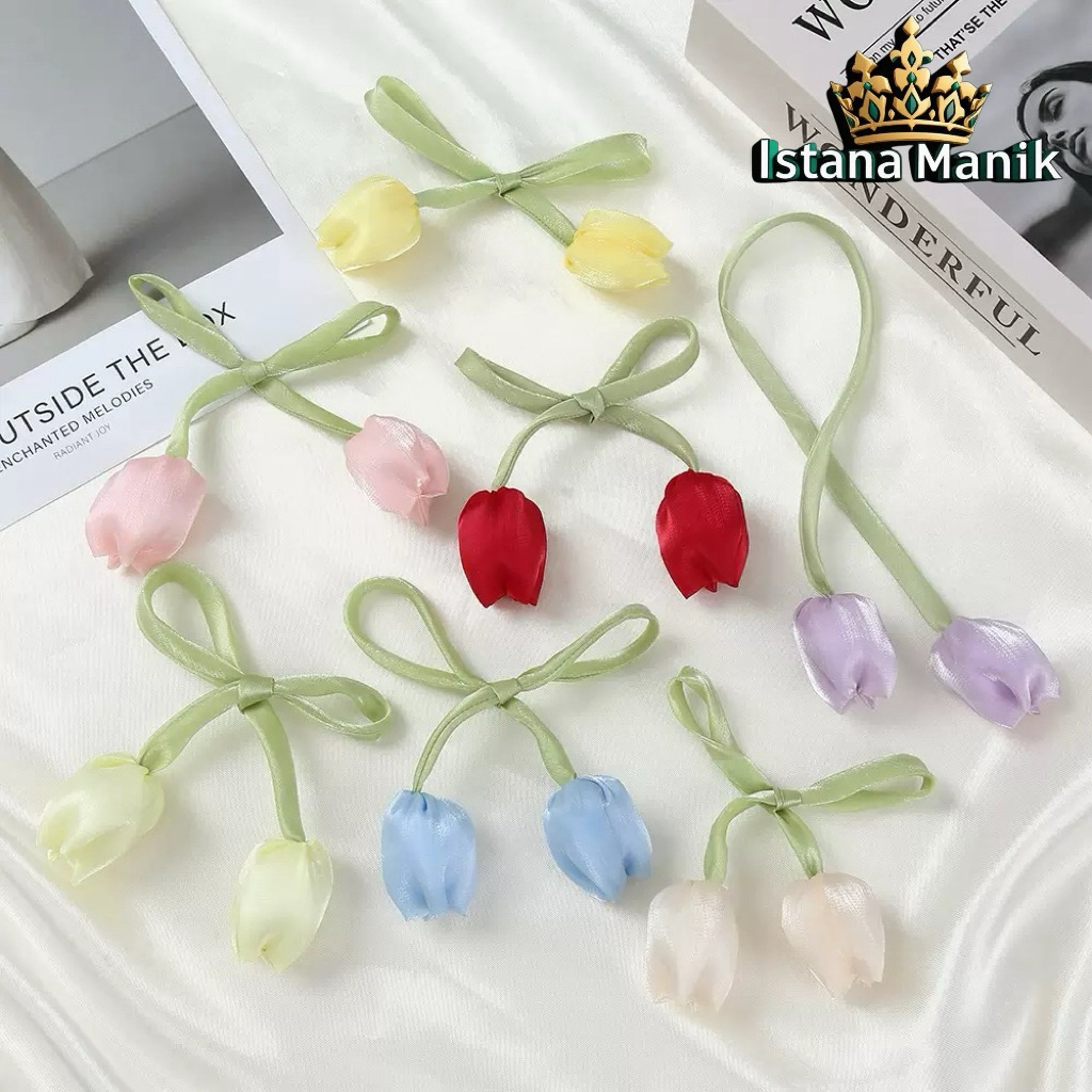 (1 Pcs) Aplikasi Bunga Tulip Kain Shimmer Aplikasi Jepit Rambut Bag Charm Liontin Bahan Craft DIY