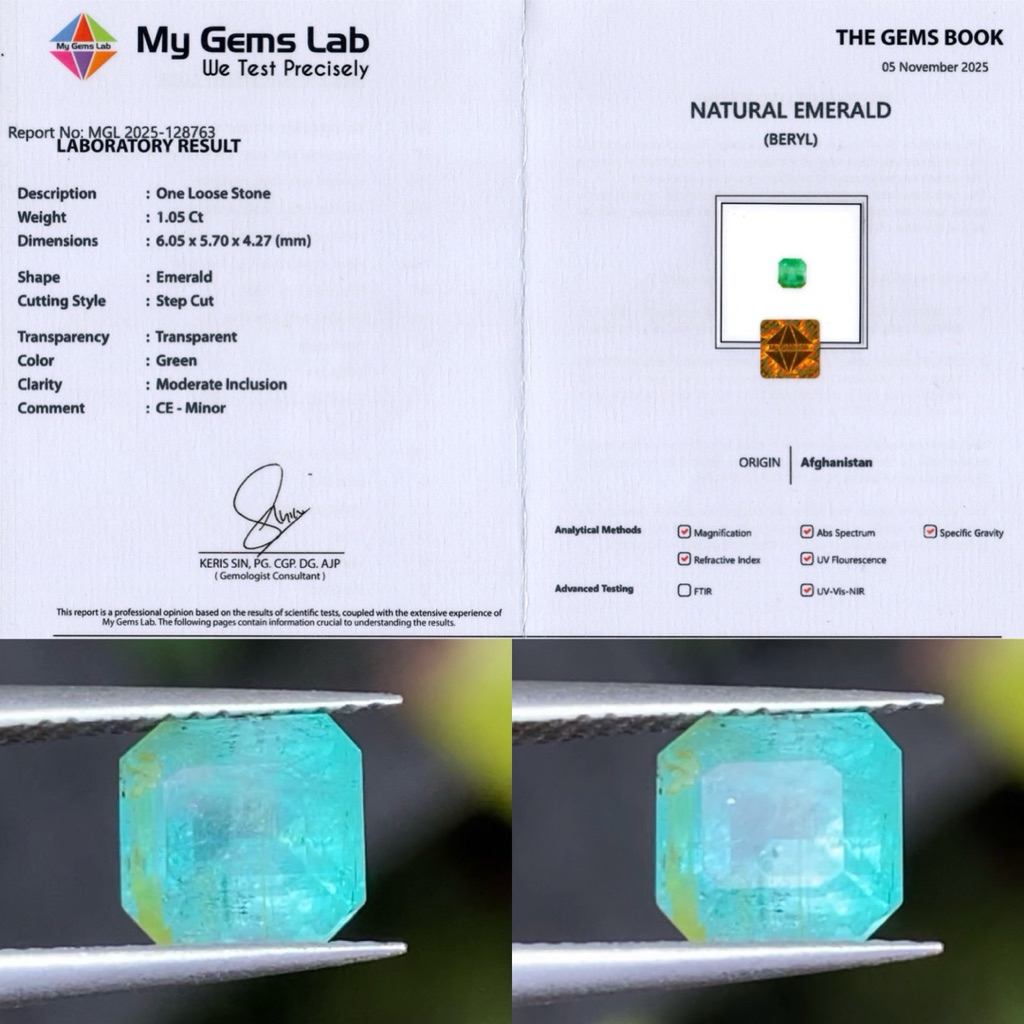 1,05 cts Natural 100% Panjshir Emerald (Zamrud) origin Afghanistan Sertifikat My Gems Lab