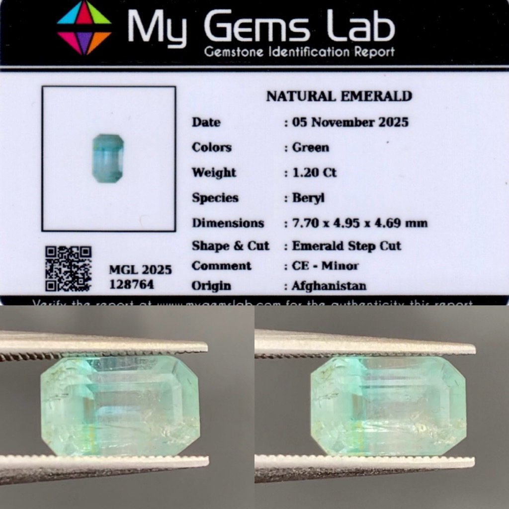 1,20 cts Natural Panjshir Emerald (Zamrud) origin Afghanistan Memo My Gems Lab