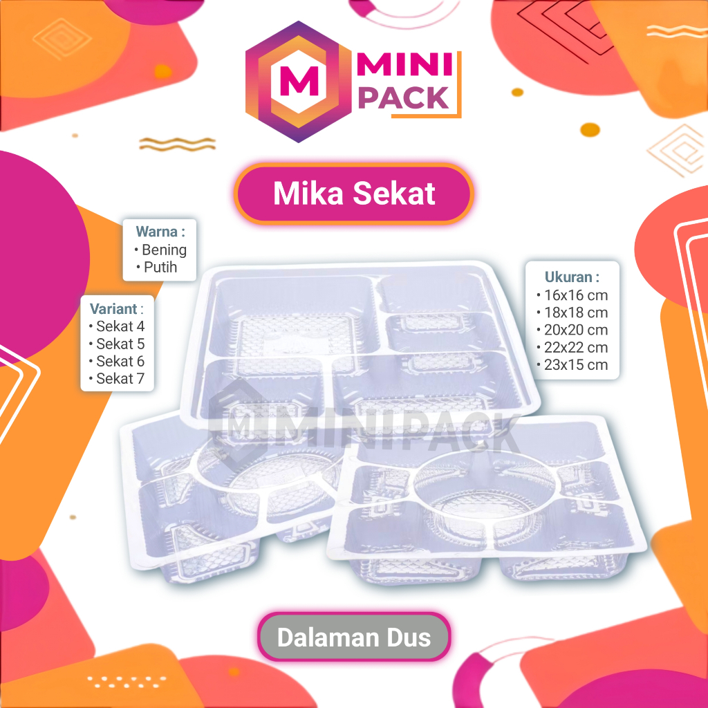 Mika Box Kardus Tray Nasi Kotak Sekat 4 5 6 7 Persegi Kotak Bening Putih 16x16 18x18 20x20 22x22 Seg